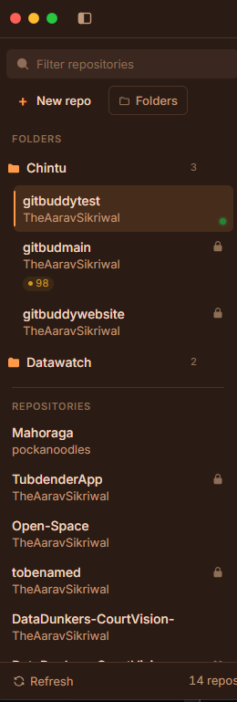 Chintu sidebar showing the Folders section, with Chintu and Datawatch folders expanded